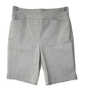 Light Grey Pinstripe Bermuda Shorts – Women’s Pull-On Dress Shorts